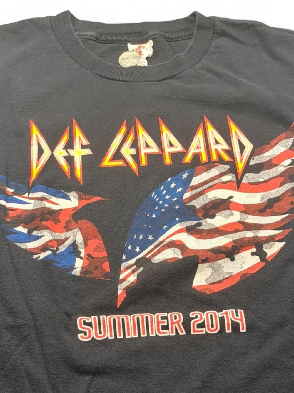 Def Leppard Summer 2014 Tour Union Jack American Flag Black Band Tee XL